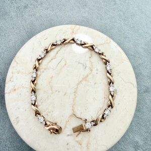 Vintage CZ Gold Plated 925 XO Tennis Stacking Bracelet Y2k